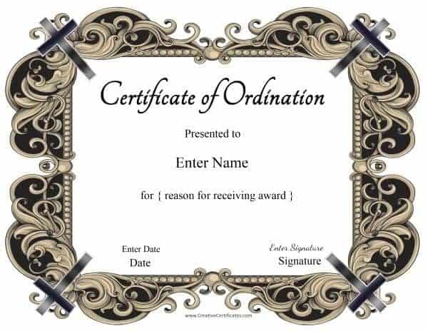 Ordination certificate template
