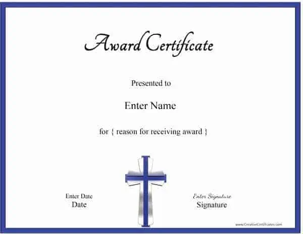 Christian Award Certificate