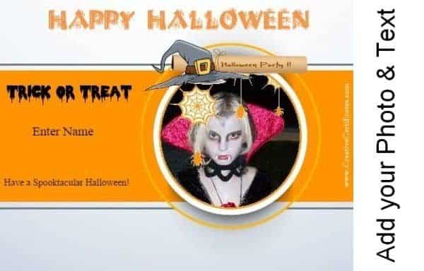 Trick or treat card with your own photo and text