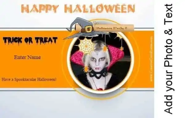 Trick or treat card with your own photo and text