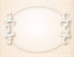 Cream background with a pattern around an oval shaped frame