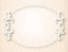 Cream background with a pattern around an oval shaped frame