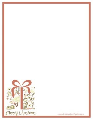 Tan border with a picture of a gift in the bottom left corner