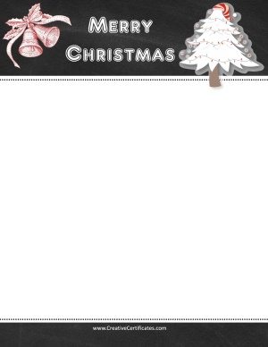 Page border with blackboard and clipart of a Christmas tree and two bells