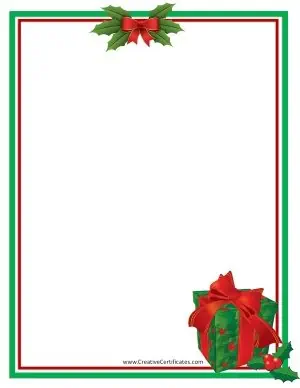 Green and red border with a clip art picture of a gift