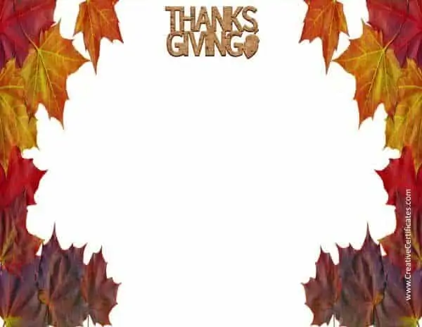 Thanksgiving border with leaves on each side of the pages