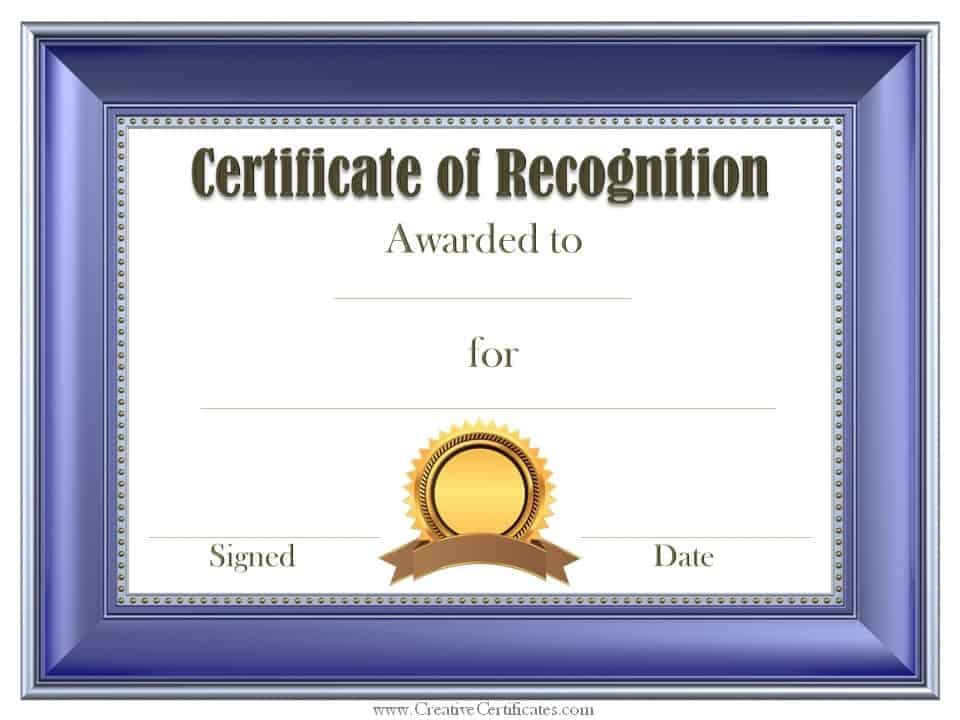 text for certificate of recognition