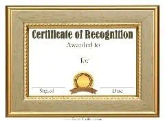 Customized sample recognition certificate template with a gold frame