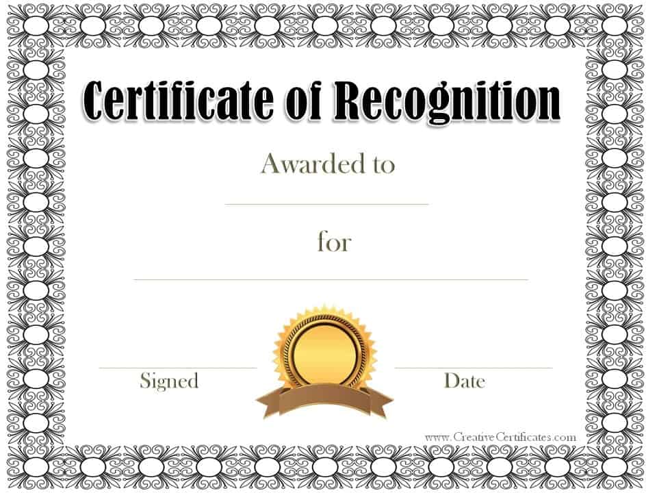 Free Certificate Of Recognition Template Customize Online