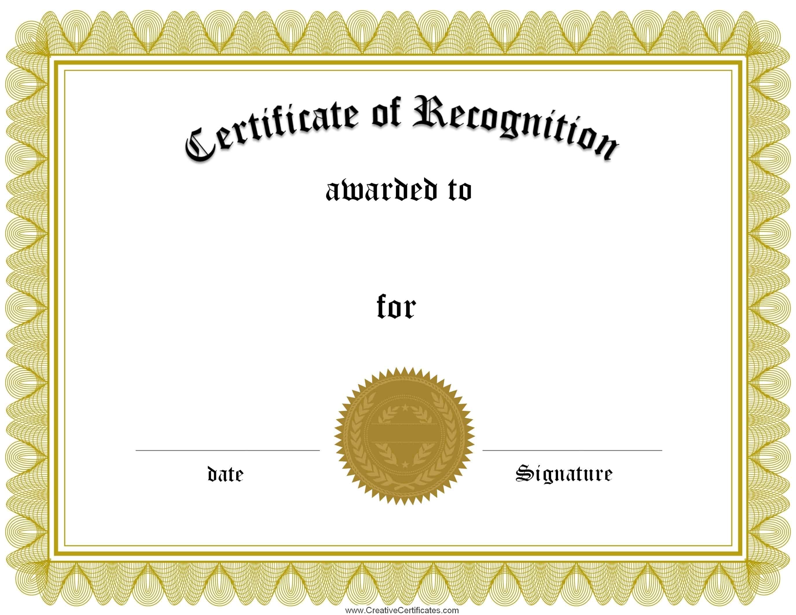 Free Printable Recognition Certificate Template - Printable Templates