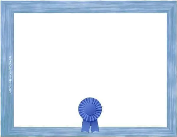 blank certificate template with a blue border and a blue award ribbon