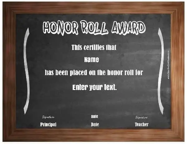 honor roll certificate template with a blackboard background