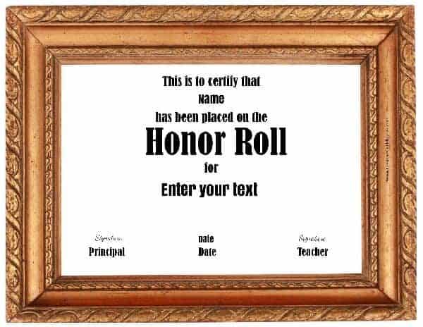 Honor roll certificate template