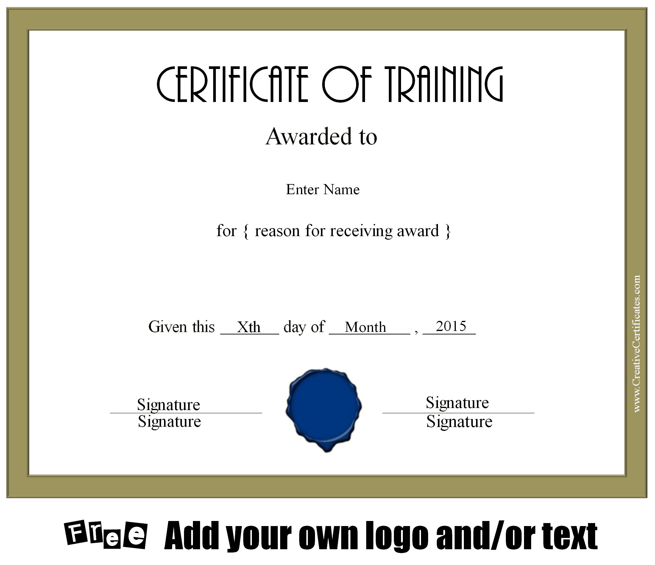 Free Certificate of Training Template Customizable