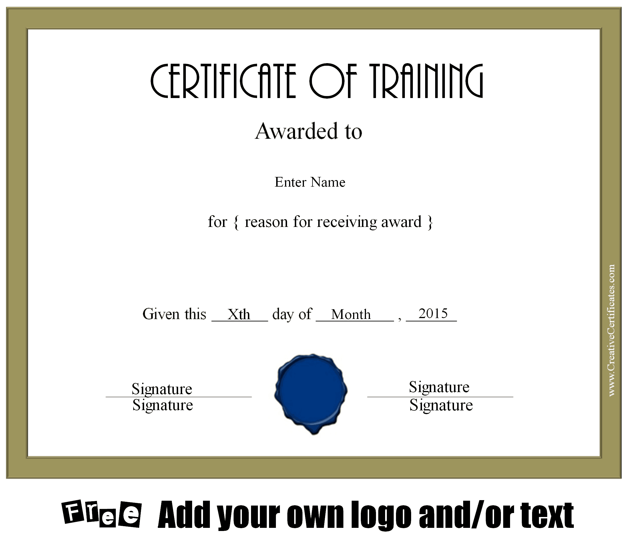 Free Certificate Of Training Template Customizable