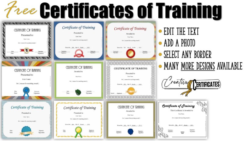 Samples of the certificates of training you can print on this site.