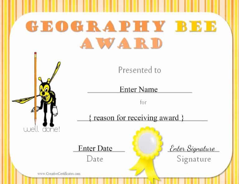 Free Printable Geography Bee Awards