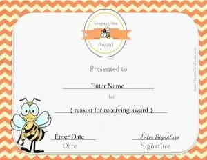 Geography Bee award certificate