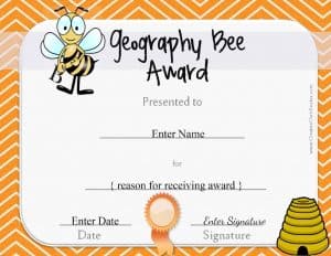 Award certificate template with a bee and a hive