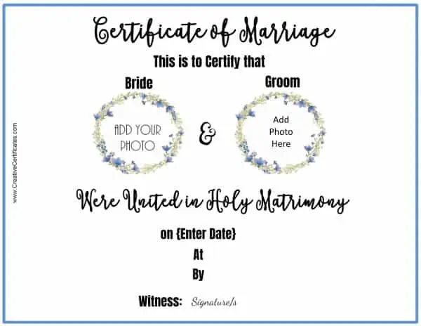 Wedding certificate template