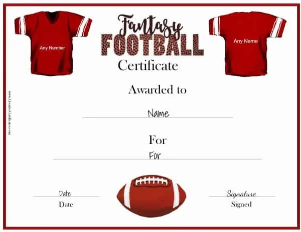 Fantasy Football Award Certificate