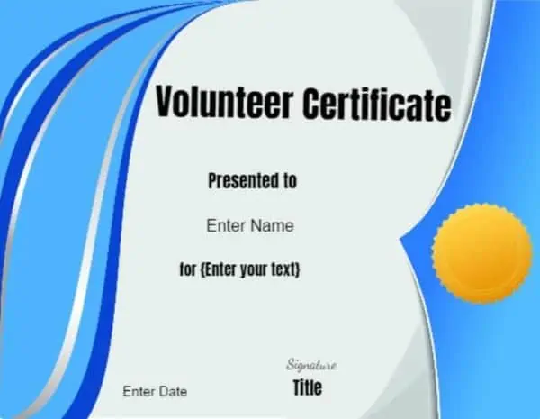 volunteer certificate template