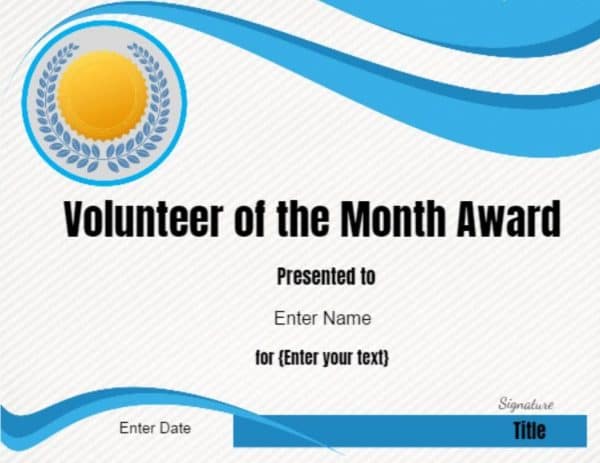 volunteer of the month certificate template