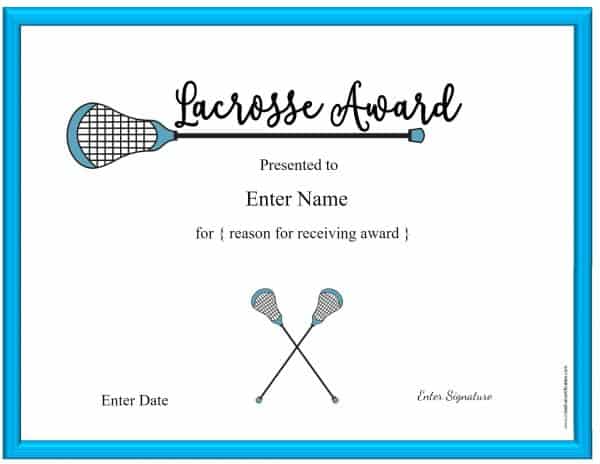 Lacrosse award certificate