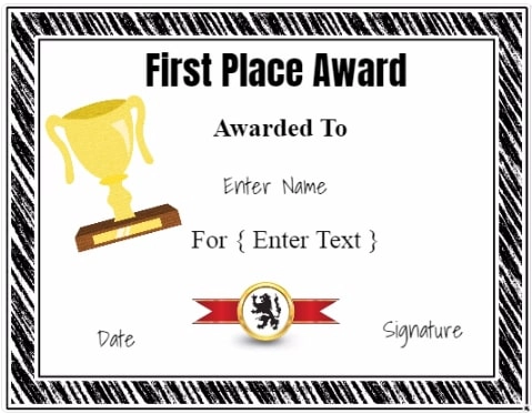 first place certificate