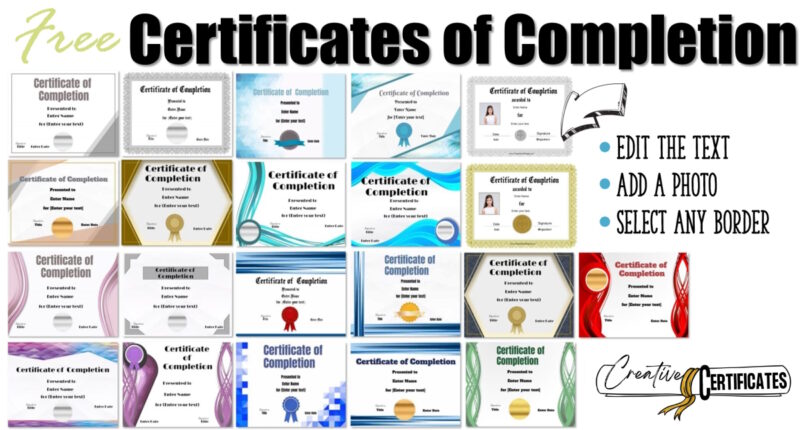A selection of certificates of completion that you can print on this site.