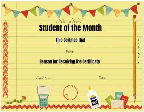 student certificate on yellow lined paper