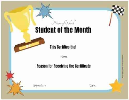 free printable student of the month certificate templates