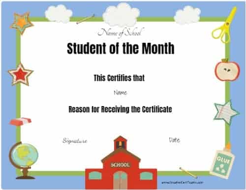 Free Printable Student Of The Month Certificate Templates