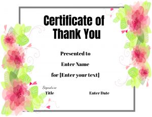 Certificate of thanks and appreciation