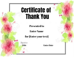 Certificate of thanks and appreciation