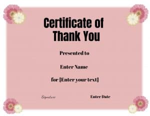Certificate of thanks