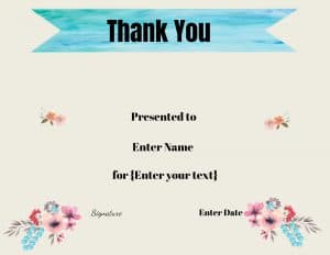 Thank you certificate