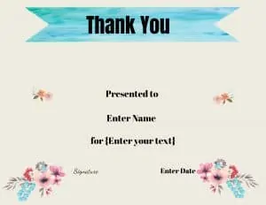 Thank you certificate