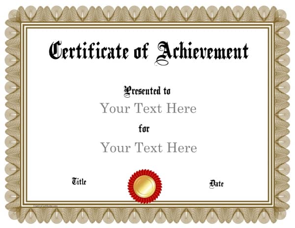 Free Customizable Certificate of Achievement