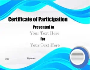 Blue wavy pattern on the top and bottom of the award certificate