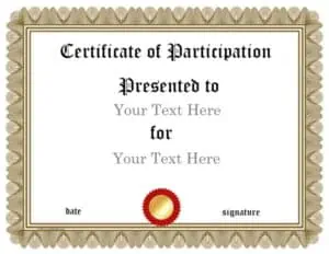 Gold ornate certificate border with a red and gold award ribbon