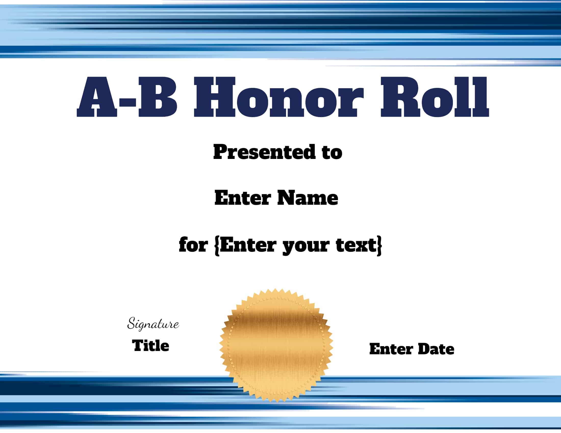 Honor Roll Award. Certificate of Honor. Children Honor Roll.