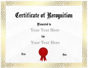 Gold certificate border with a red ribbon