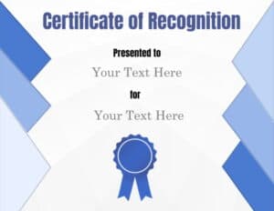 Award template with a blue border and a blue award ribbon