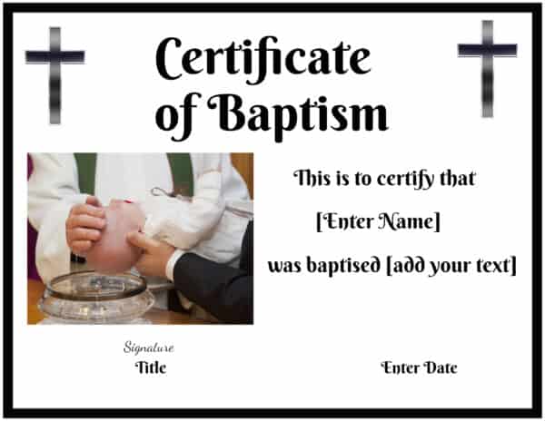 Certificate of baptism with a photo