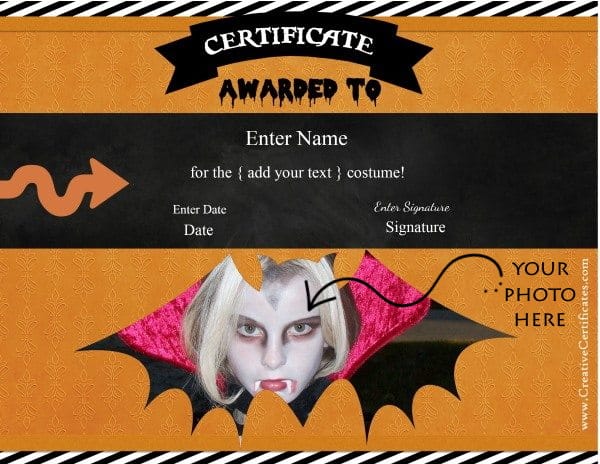 Halloween certificate templates. Add your own photo and text before you print. 