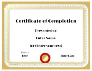 completion certificate template