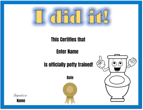 Toilet training certificate