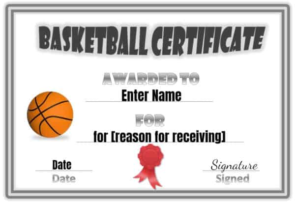 basketball award with a bouble grey border and a red ribbon