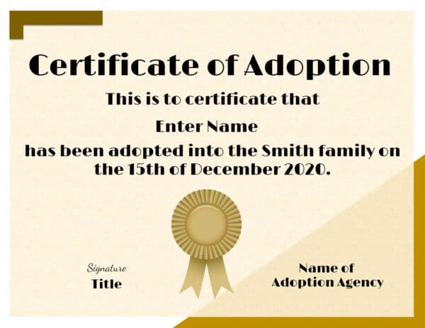 Certificate of adoption